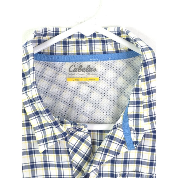 NEW Cabelas Shirt Men L White Plaid Nylon Blend Vented Fishing Button-Up - Picture 5 of 13